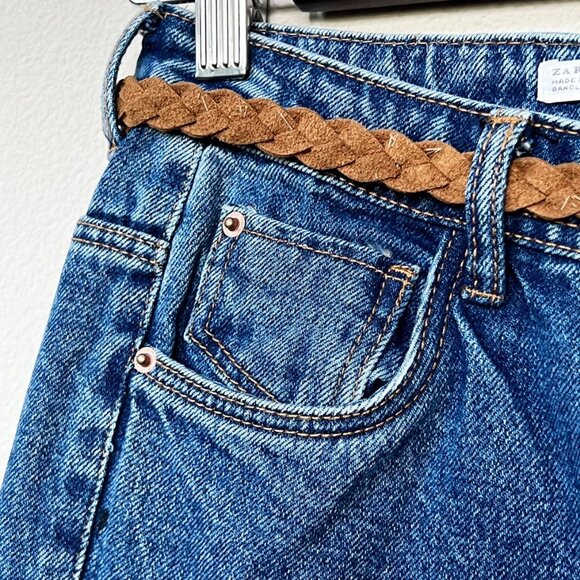 NEW TRF Zara x Ricardo Cavolo Hand Oil Painted Mom Jeans 4 + Belt Dark Wash Rare - Picture 14 of 16